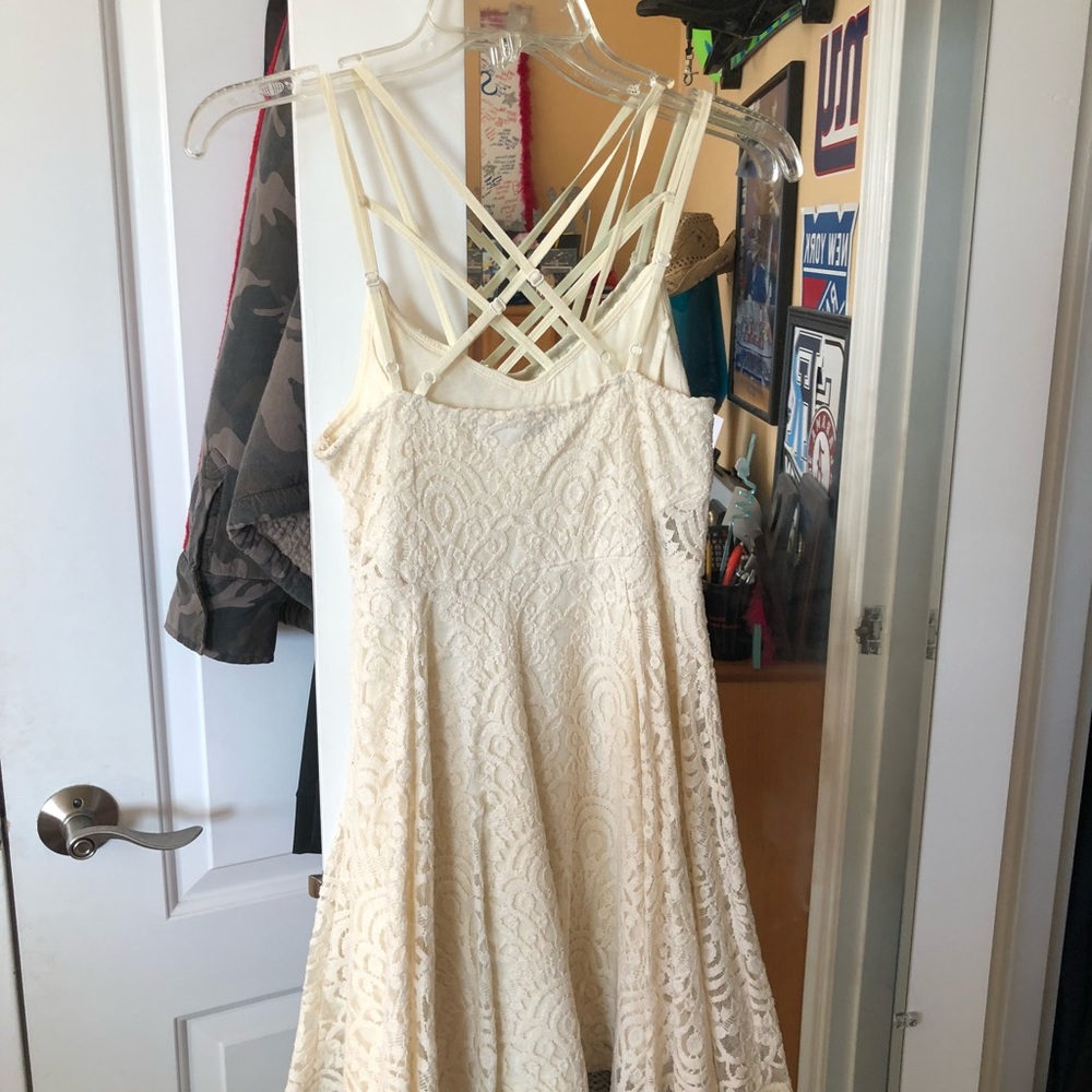 Strappy front and back white lace dress